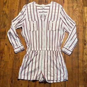 VANESSA BRUNO Women's 100% Cotton‎ Striped V-Neck Button-Up Romper Comfy Size 42